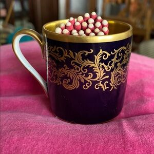 Gold Trimmed Tea Cup Matchstick Holder with Striker